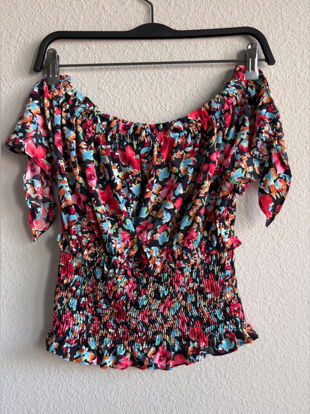 Zara Floral Off Shoulder Smocked Top Size Small
